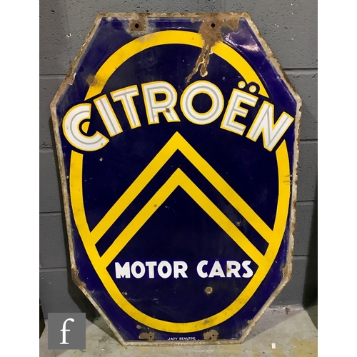 189 - A double sided octagonal enamel advertising sign for 'Citroën Motor Cars', in blue, white and yellow... 