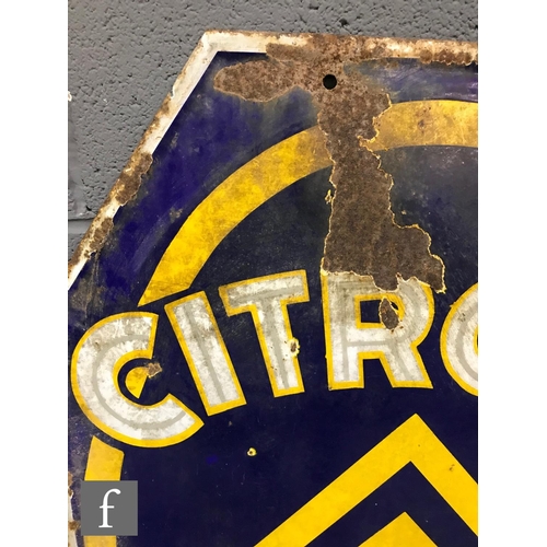 189 - A double sided octagonal enamel advertising sign for 'Citroën Motor Cars', in blue, white and yellow... 