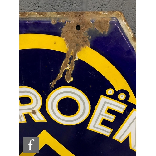 189 - A double sided octagonal enamel advertising sign for 'Citroën Motor Cars', in blue, white and yellow... 