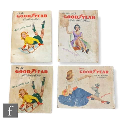 160 - A collection of 1950s Goodyear 'Stick On Soles' shop counter display posters, 41cm x 36cm and 49cm x... 