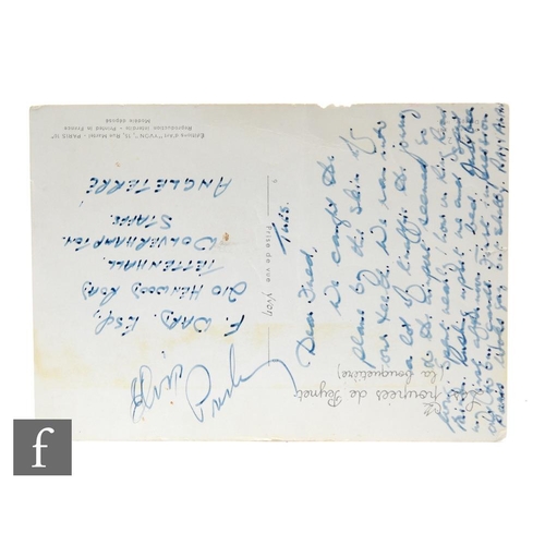 166 - An Elvis Presley signed postcard, signed in blue ink, the postcard belonged to a relative of the cur... 