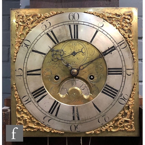 1154 - Amended description - An 18th Century eight day clock movement with twelve inch brass dial, with sub... 