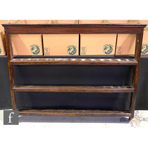 1141 - A late 18th to early 19th Century oak three tier dresser rack, 114cm x 140cm.