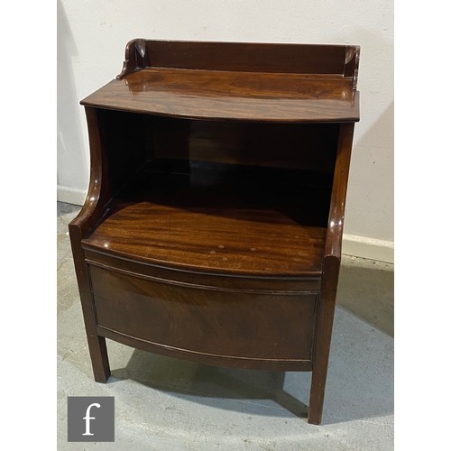 1167 - A George III mahogany Lancashire style bow-fronted commode, the gallery back rail with chamfered cor... 