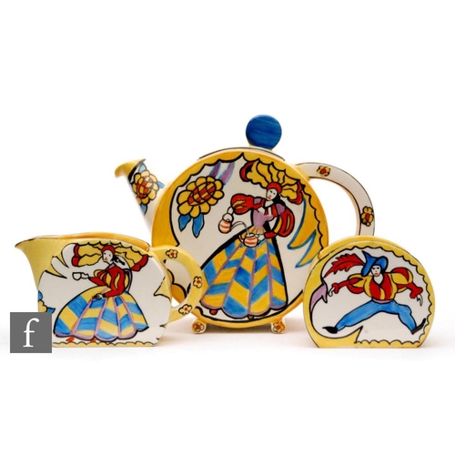 7014 - Clarice Cliff & Eva Crofts - Krafton - Art in Industry - A Bon Jour teapot, milk and sugar circa... 