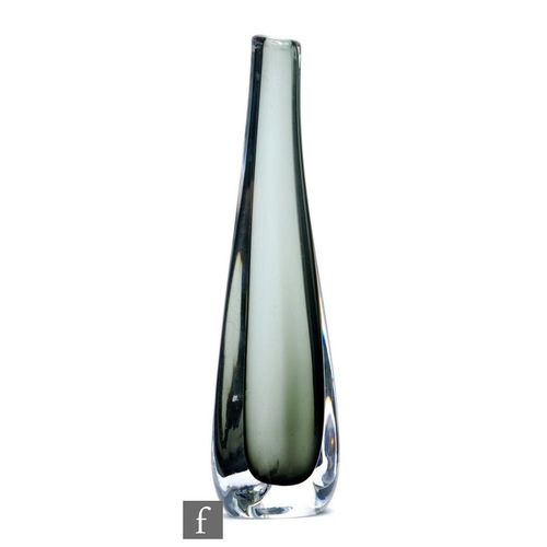 776 - Nils Landberg - Orrefors - A post war Dusk glass vase of tapering triangular form, the smoky olive c... 