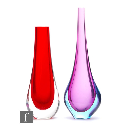 813 - Unknown - Italian - A Post War Italian Murano Sommerso glass vase of compressed teardrop form, cased... 