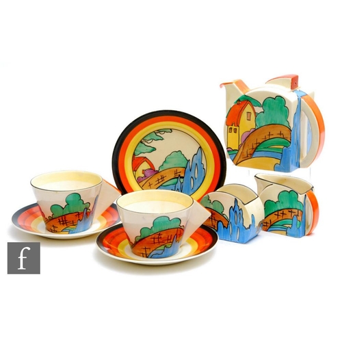 105 - Clarice Cliff - Orange Roof Cottage - A Stamford early morning breakfast set circa 1932, comprising ... 