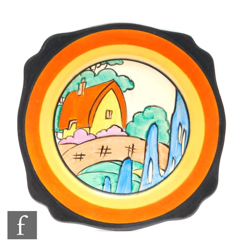 106 - Clarice Cliff - Orange Roof Cottage - A small Leda shape side plate circa 1932, hand painted with a ... 