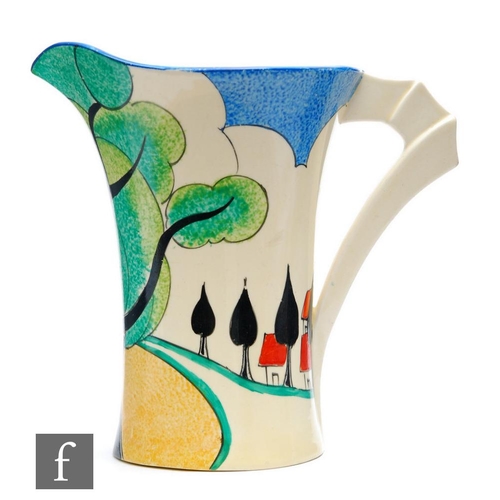 110 - Clarice Cliff - May Avenue - A large Daffodil shape jug circa 1933, hand painted with a scene of a l... 