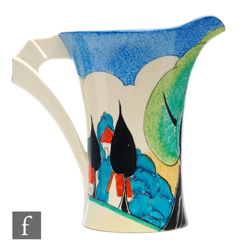 110 - Clarice Cliff - May Avenue - A large Daffodil shape jug circa 1933, hand painted with a scene of a l... 