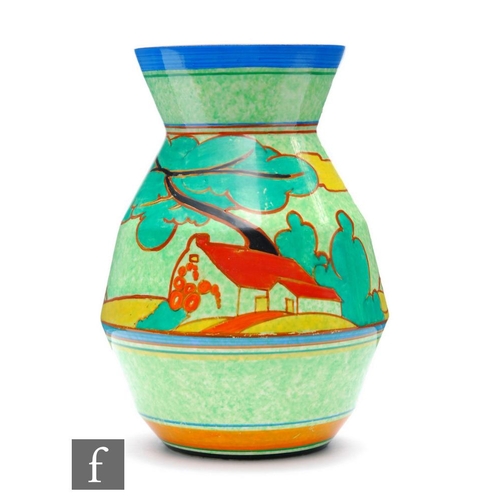 115 - Clarice Cliff - Red Roofs Cafe au Lait - A shape 360 vase circa 1932, hand painted with a large red ... 