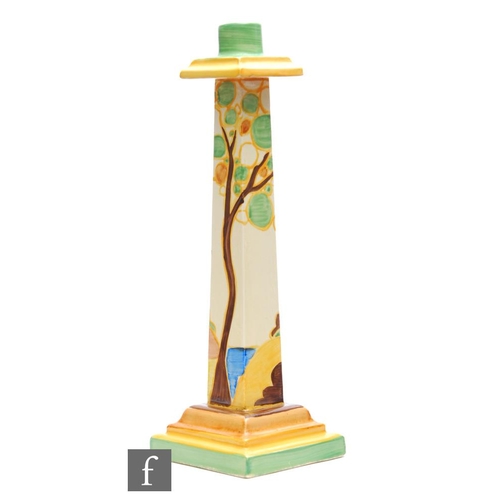 117 - Clarice Cliff - Secrets - A tall candlestick circa 1932, the stepped square base rising to a tapered... 