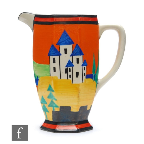 124 - Clarice Cliff - Applique Lucerne Orange - An Athens shape jug circa 1930, hand painted with a stylis... 