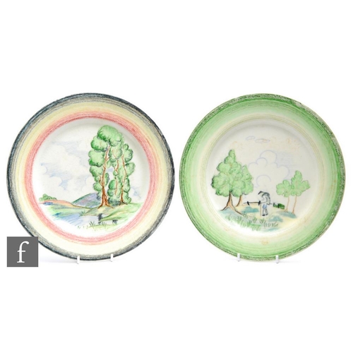 128 - Clarice Cliff - Crayon Scenes - Brookside - A circular plate circa 1935, hand decorated with a tree ... 