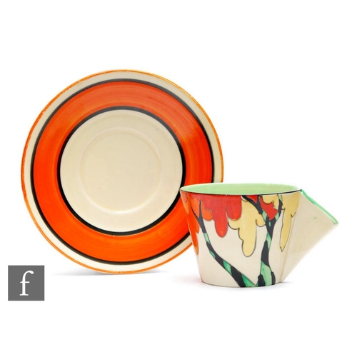 129 - Clarice Cliff - Honolulu - A small Conical shape cup and saucer circa 1933, hand painted with a styl... 