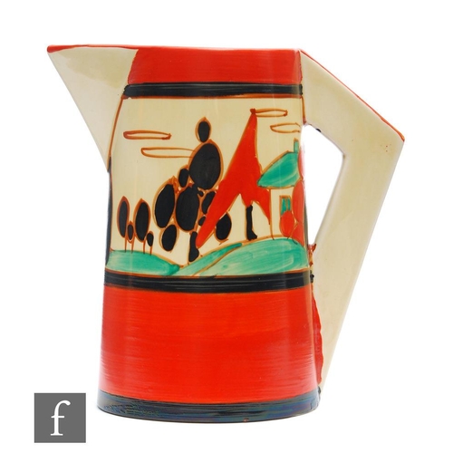 131 - Clarice Cliff - Red Trees & House - A large conical shape jug circa 1930, hand painted with a st... 