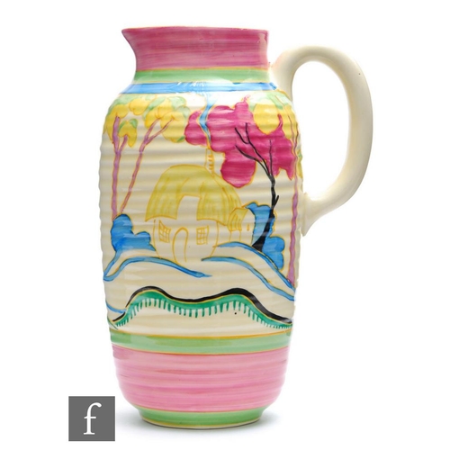 135 - Clarice Cliff - Tropic - A Greek shape jug circa 1934, hand painted with a stylised tree and cottage... 