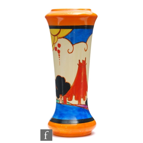 137 - Clarice Cliff - Summerhouse - A shape 187 vase circa 1931, hand painted with a stylised pagoda and t... 