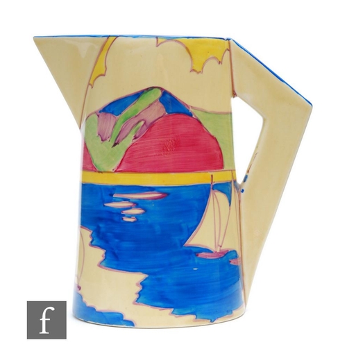 144 - Clarice Cliff - Gibraltar - A large Conical shape jug circa 1932, hand painted with four sailing boa... 