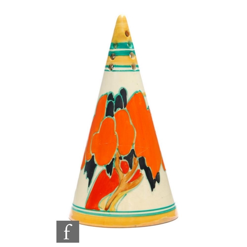 148 - Clarice Cliff - Solitude - A conical sugar sifter circa 1933, hand painted with a stylised tree and ... 