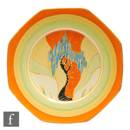 154 - Clarice Cliff - Windbells - An octagonal plate circa 1933, hand painted with a stylised tree landsca... 