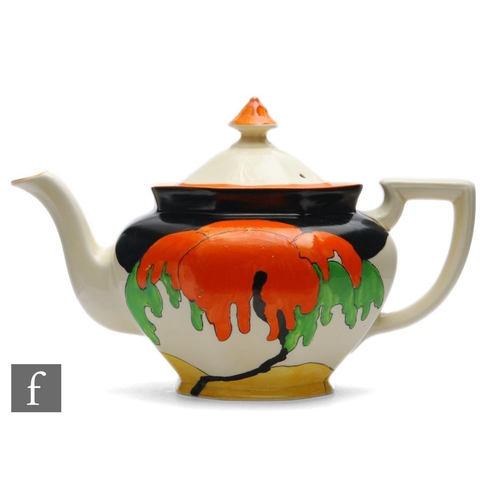 156 - Clarice Cliff - Woodland - An Athens shape teapot circa 1930, transfer printed and painted with a st... 