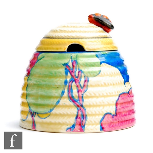 160 - Clarice Cliff - Pastel Autumn - A large Beehive honey pot circa 1931, hand painted with a stylised t... 