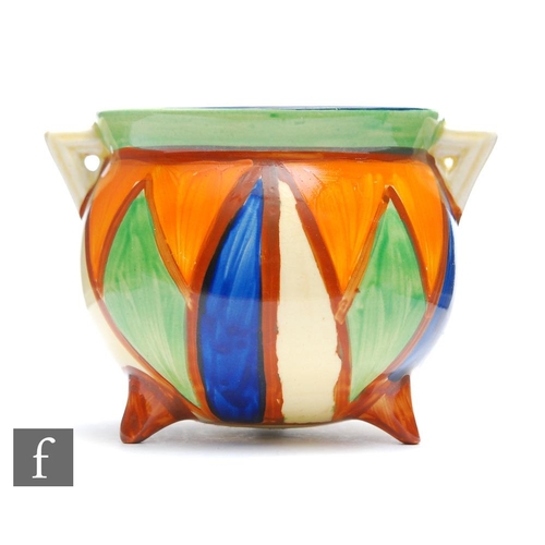 161 - Clarice Cliff - Original Bizarre - A small cauldron circa 1928, hand painted with repeat panels of d... 