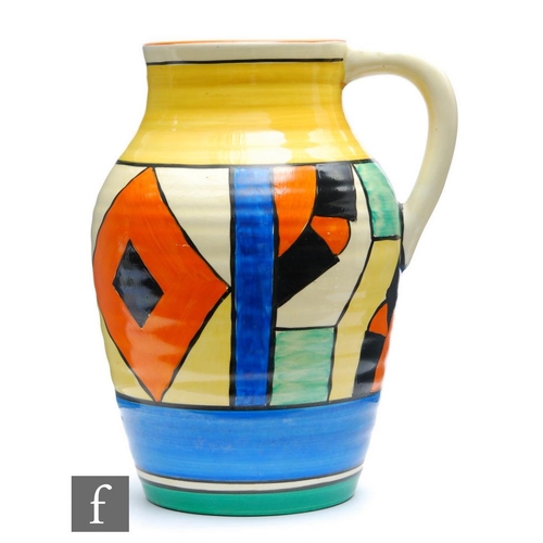 164 - Clarice Cliff - Diamonds - A 10 inch single handled Lotus jug (Isis size) circa 1929, hand painted w... 