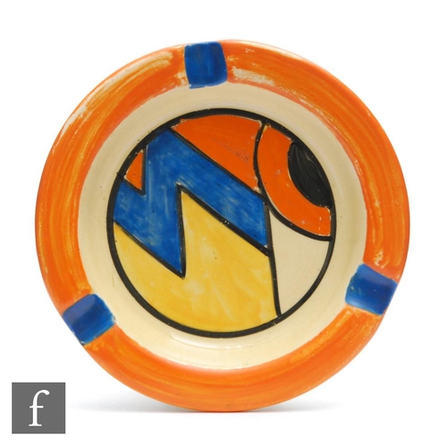 166 - Clarice Cliff - Blue W - A circular ashtray circa 1930, hand painted with an abstract Blue W design ... 