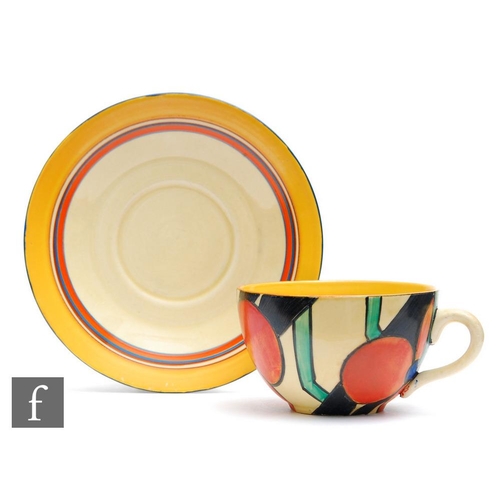 168 - Clarice Cliff - Picasso Flower (Red) - A large globe shape tea cup and saucer circa 1930, hand paint... 