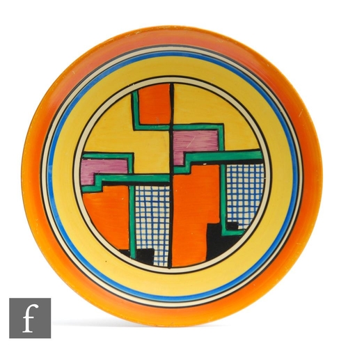 173 - Clarice Cliff - Football - A dish form plate circa 1929, hand painted with an over lapping block and... 