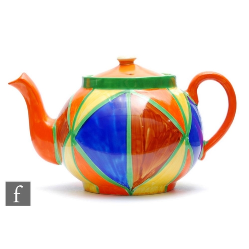 180 - Clarice Cliff - Original Bizarre - A Globe shape teapot and cover circa 1928, fully hand painted wit... 