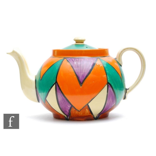 181 - Clarice Cliff - Original Bizarre - A Globe shape teapot and cover circa 1928, hand painted with tria... 