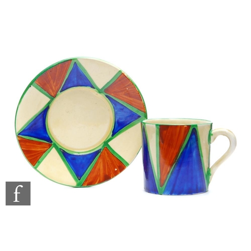 182 - Clarice Cliff - Original Bizarre - A Tankard shape coffee can and saucer circa 1928, hand painted wi... 