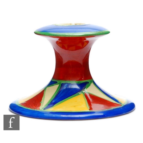 183 - Clarice Cliff - Original Bizarre - A shape 310 candlestick circa 1928, hand painted with interlockin... 