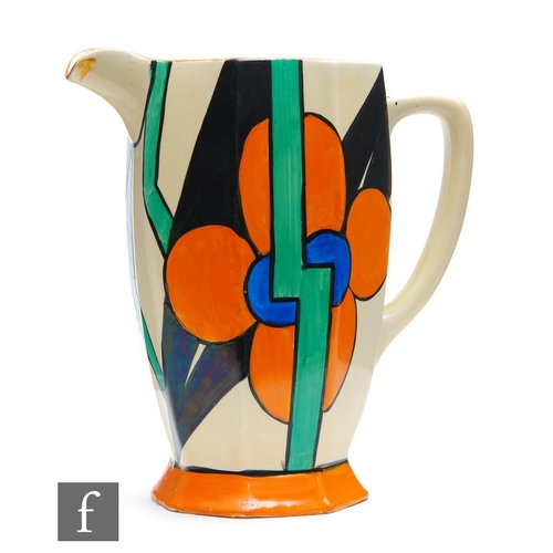 196 - Clarice Cliff - Picasso Flower (Orange) - A large Athens shape jug circa 1930, hand painted with a l... 