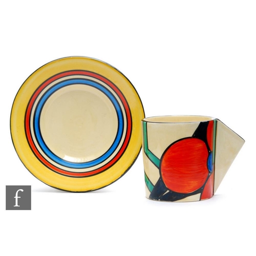 197 - Clarice Cliff - Picasso Flower (Red) - A Conical coffee cup and saucer circa 1930, hand painted with... 