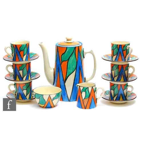 198 - Clarice Cliff - Double V - A Tankard shape coffee set circa 1929, hand painted with a chevron and st... 