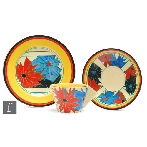 200 - Clarice Cliff - Umbrellas - A Conical shape tea cup, saucer and side plate circa 1929, decorated in ... 