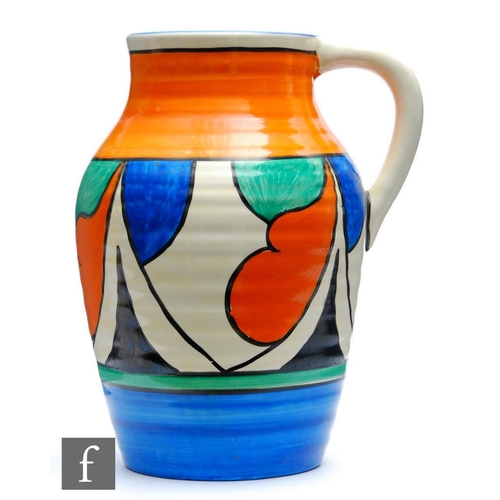 204 - Clarice Cliff - Double V - A 10 inch (Isis size) single handled Lotus jug circa 1929, hand painted i... 