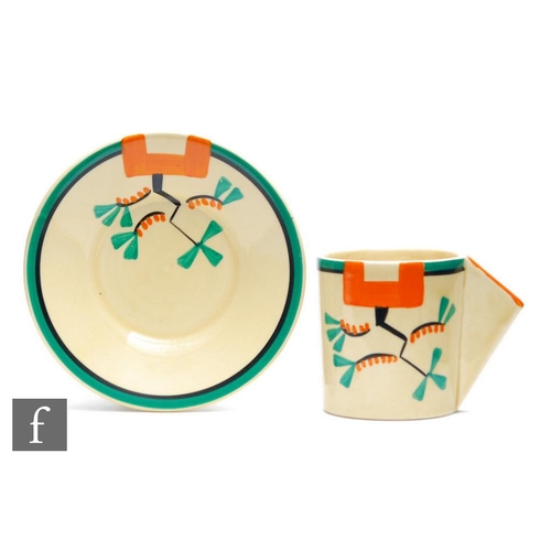 205 - Clarice Cliff - Ravel - A Conical coffee can and saucer circa 1930, hand painted with an abstract mo... 