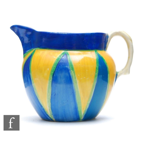 208 - Clarice Cliff - Original Bizarre - A Perth shape jug circa 1928, hand painted with blue and yellow t... 