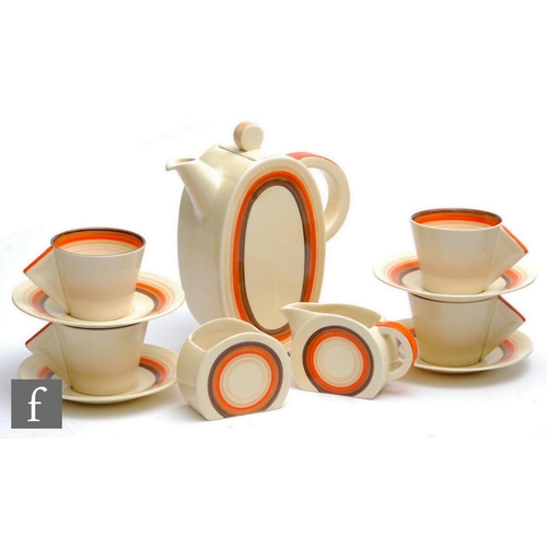 210 - Clarice Cliff - Banded - A Bon Jour shape part coffee set circa 1934, comprising coffee pot, milk, s... 