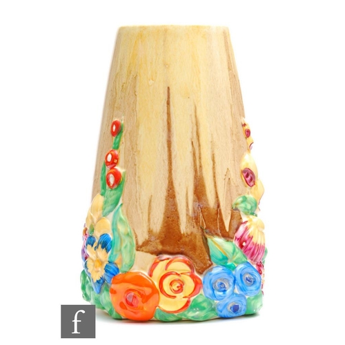 216 - Clarice Cliff - My Garden - A shape 685 vase circa 1934, the base relief moulded with flowers and fo... 