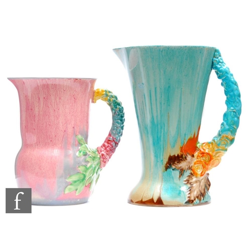 221 - Clarice Cliff - My Garden - A large shape 672 flower jug circa 1934, of footed flared form with a re... 