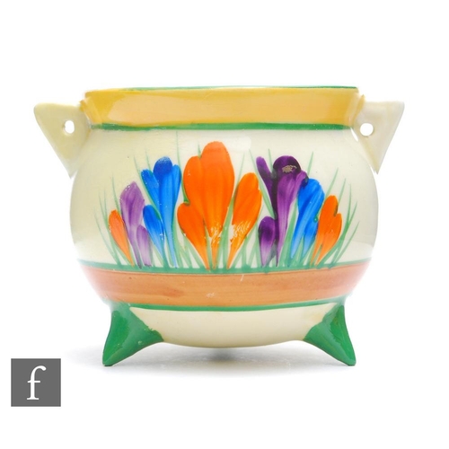 235 - Clarice Cliff - Crocus - A small cauldron circa 1929, hand painted with Crocus sprays between green,... 