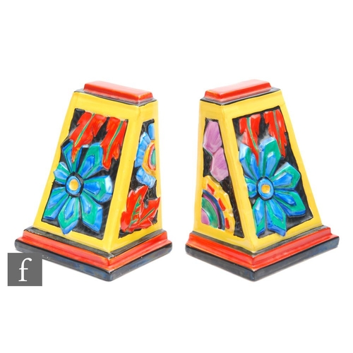 239 - Clarice Cliff - Floreat - A pair of Clarice Cliff shape 406 book ends circa 1930, relief moulded wit... 