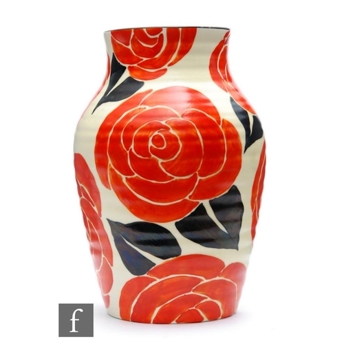 240 - Clarice Cliff - Latona Red Roses - An Isis vase circa 1930, hand painted with large red flowers with... 